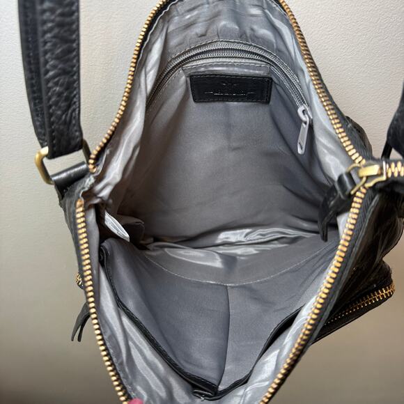 Leder Buck Women's Genuine Leather Zip Crossbody Bag Purse Black - Picture 5 of 8